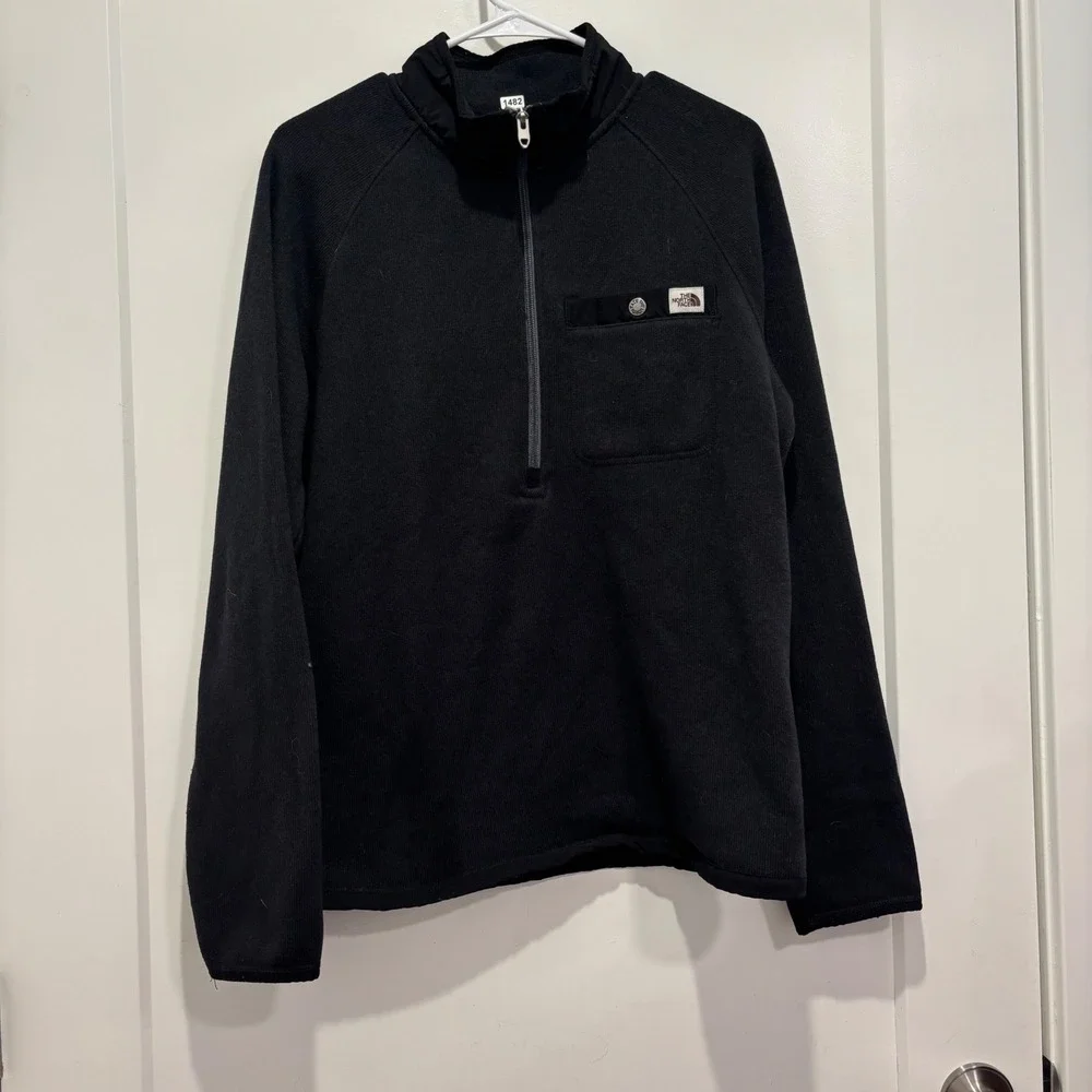 The North Face Mens Full Zip Sweater Fleece Jacket Black Mock Neck Medium